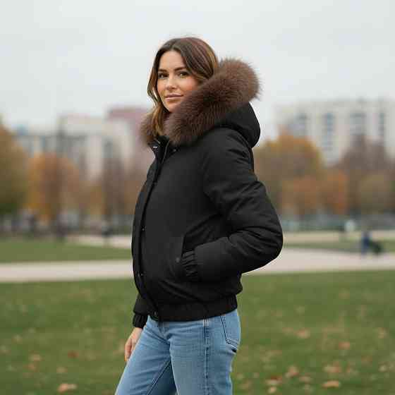 Бомбер женский с мехом песца 52 Черный Харьков