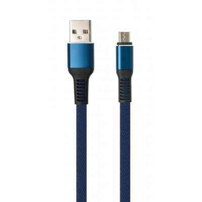 Дата кабель USB 2.0 AM to Micro 5P 1m flat nylon blue Vinga (VCPDCMFNB1B) Винница