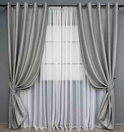 Комплект штор на люверсах VR-Textil Шеніл однотонний № 1689ш Світло-сірий 150х250 см 2 шт (37-0244) Київ