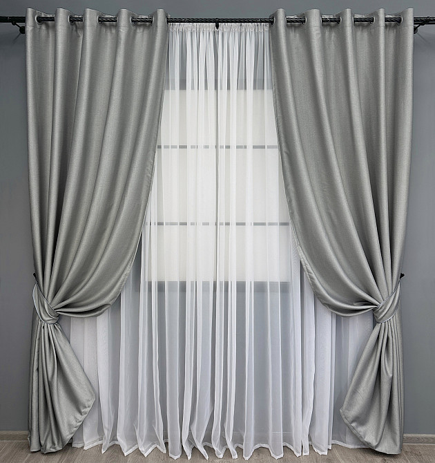 Комплект штор на люверсах VR-Textil Шеніл однотонний № 1689ш Світло-сірий 150х250 см 2 шт (37-0244) Київ - фото 2
