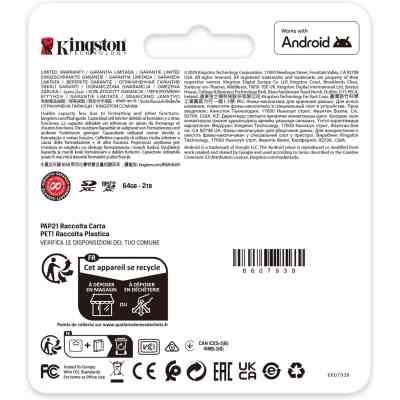 Карта памяти Kingston 64GB microSDXC сlass 10 UHS-I U3 V30 A2 Canvas Go Plus G4 (SDCG4/64GB) Винница