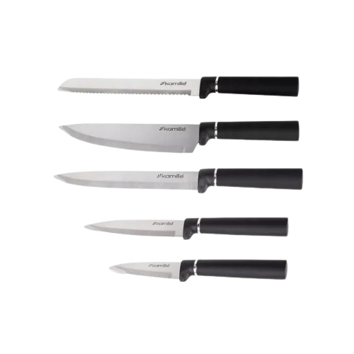 Набір ножів 6 предметів:(5шт + овальна підставка) чорний 7620 KAMILLE Житомир