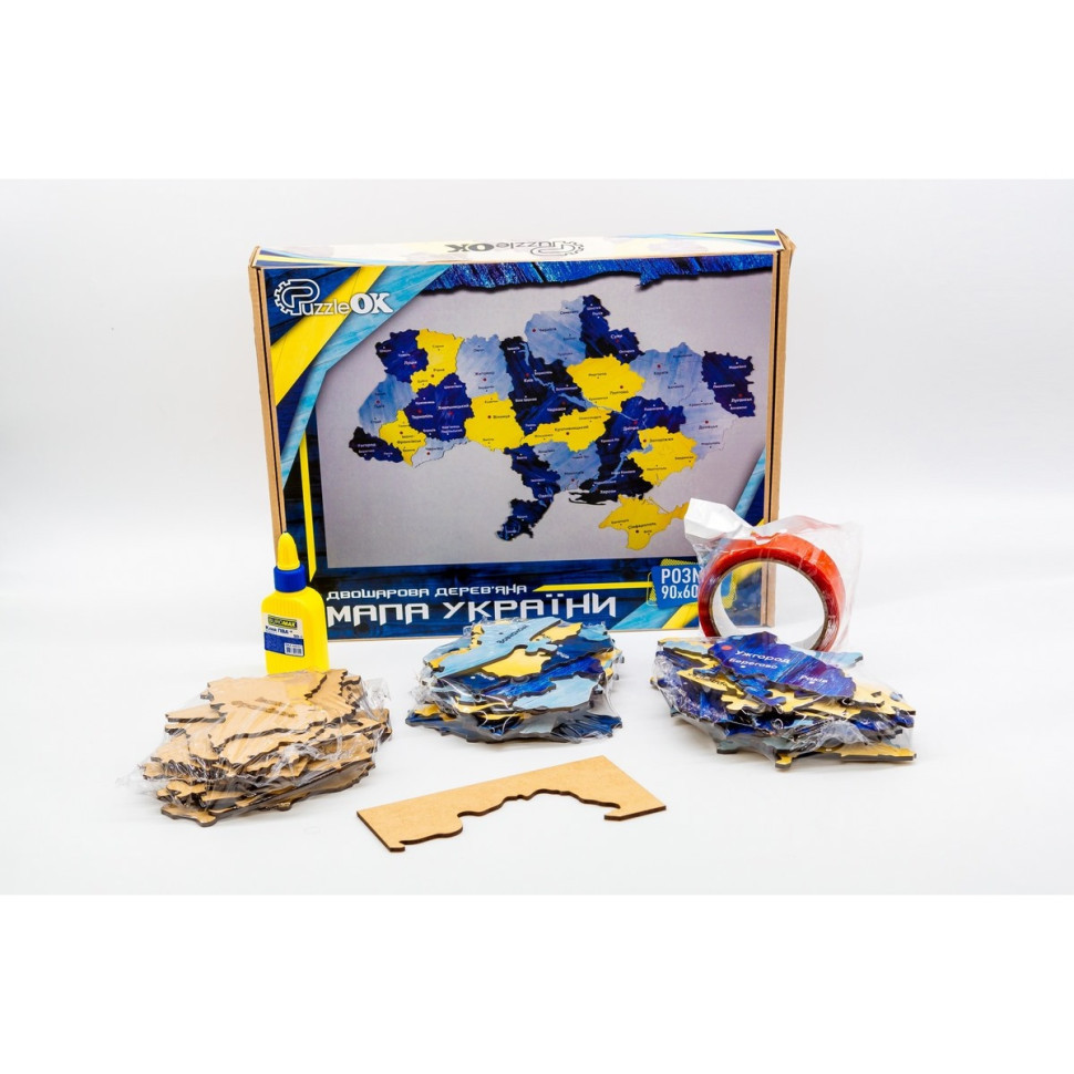 Дерев'яний пазл "Мапа України" Арт-60906 синьо-жовтий 60х90 см Вінниця - фото 2