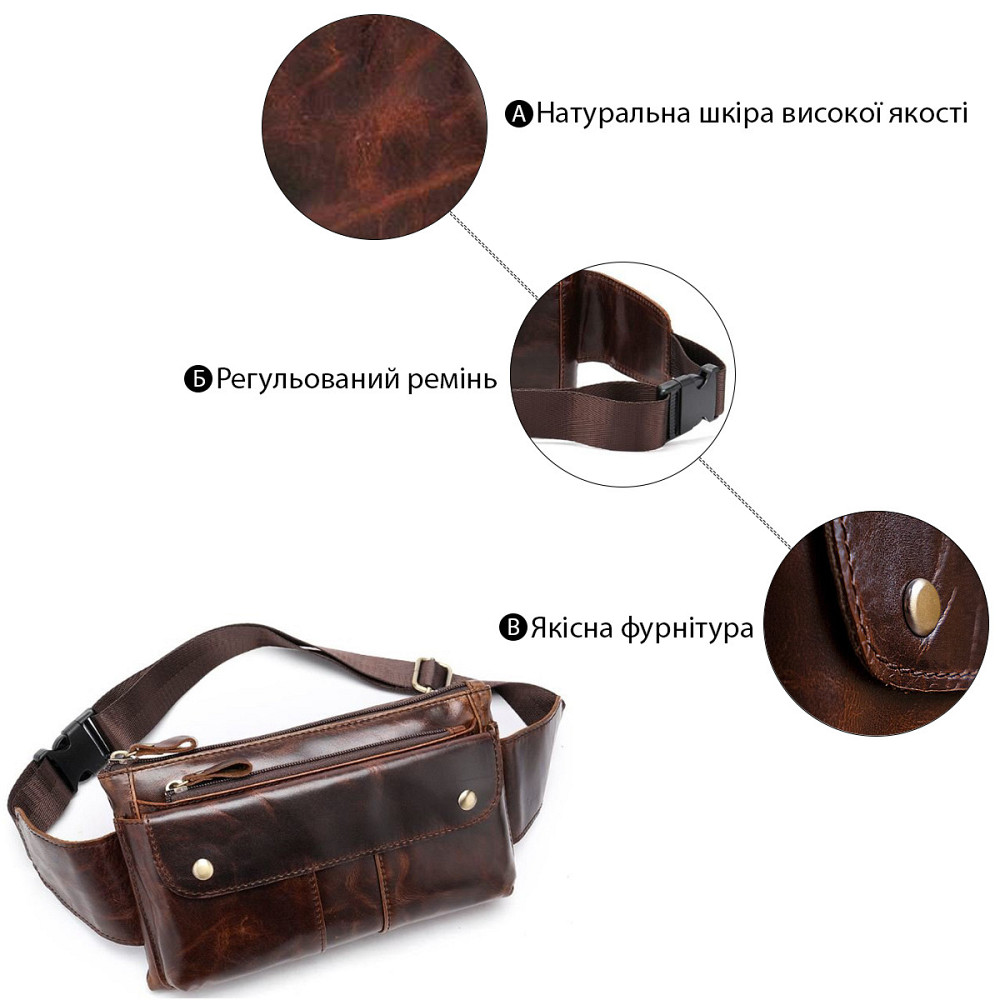Поясная cумка мужская Vintage 14815 Коричневая Киев - изображение 10