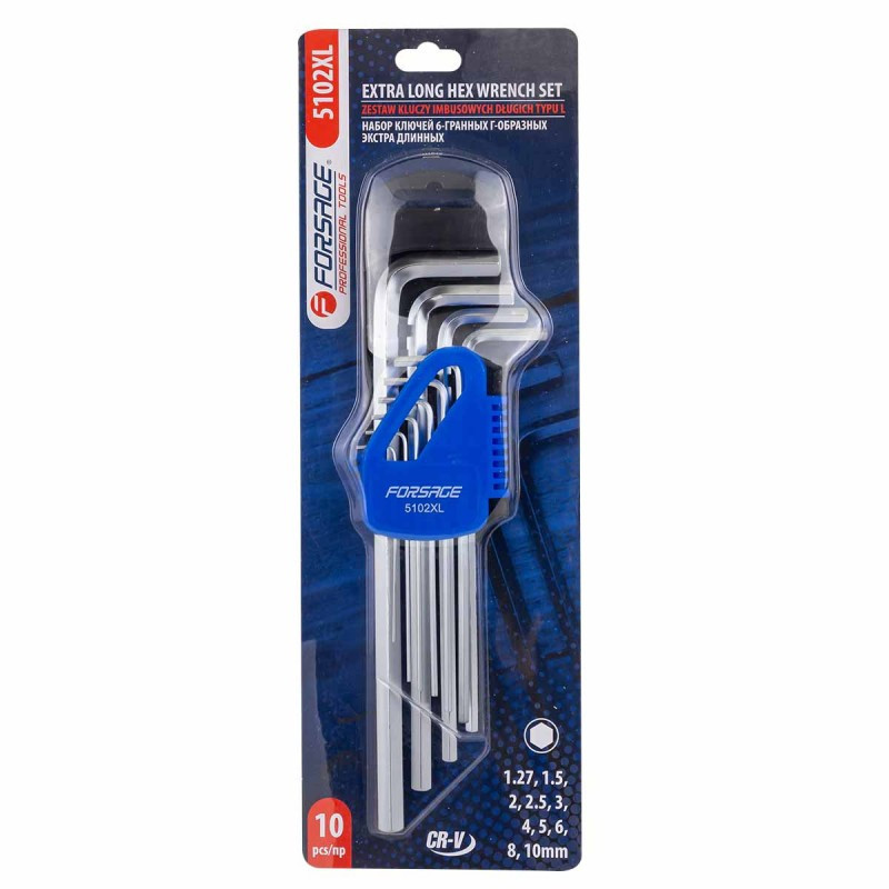 Набір ключів Г-подібних екстра довгих 6-граних, 10пр. (1.27, 1.5, 2, 2.5, 3-6, 8, 10мм) Forsage F-5102XL Одесса - изображение 2