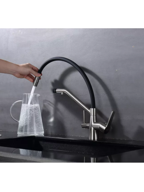 Змішувач для кухні Mixxus FUL-021 REFL.BLACK на дві води з гнучким чорним виливом з нерж. сталі SUS304 (MX0787) Чернівці - фото 6