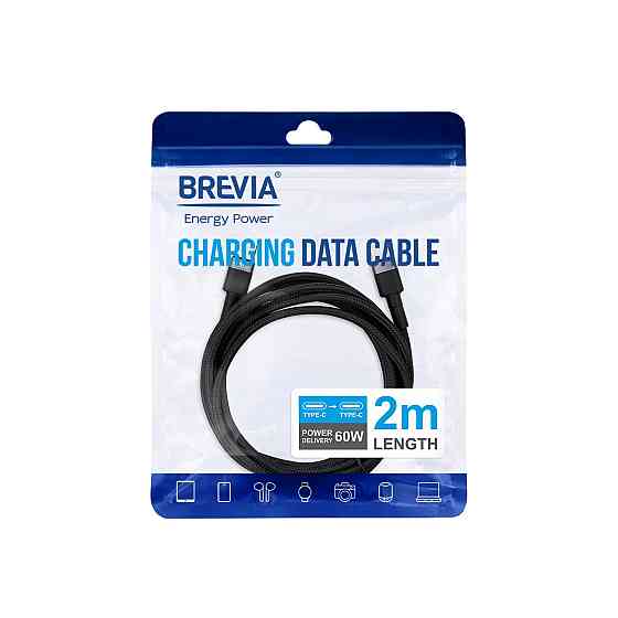 Кабель Brevia Type-C to Type-C 60W 2м, чорний ZIP (53200BCCZ1) Львів