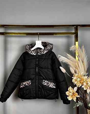 Демисезонная куртка для девочек черная с вставками леопард 140 Николаев