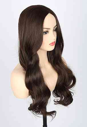 Парик женский темно-каштановый длинный волнистый, коричневые термостойкие искусственные синтетические волосы Киев