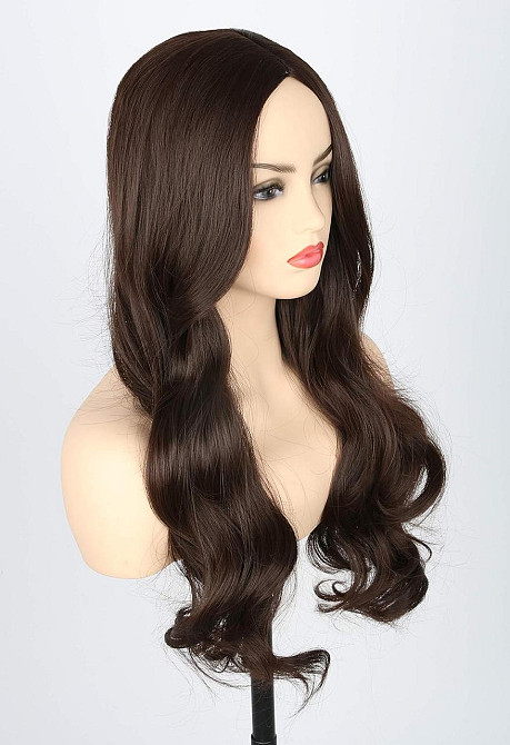 Парик женский темно-каштановый длинный волнистый, коричневые термостойкие искусственные синтетические волосы Киев - изображение 3