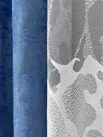 Комплект штор VR-Textil Жакард Мармур 100х270 2шт і Тюль 400х270 1149ш-1529т Синій з білим 71-182/2 Київ