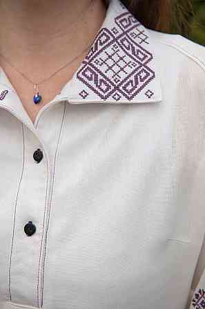 Вишиванка жіноча, лляна, молочна, з довгим рукавом, топ Київ