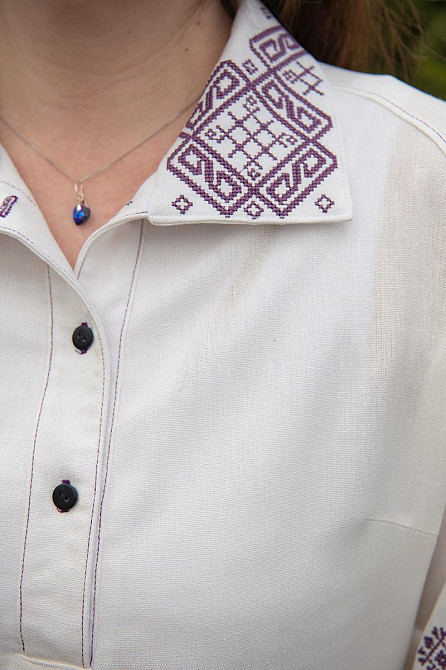 Вышиванка женская, льняная, молочная, с длинным рукавом, топ Киев - изображение 2