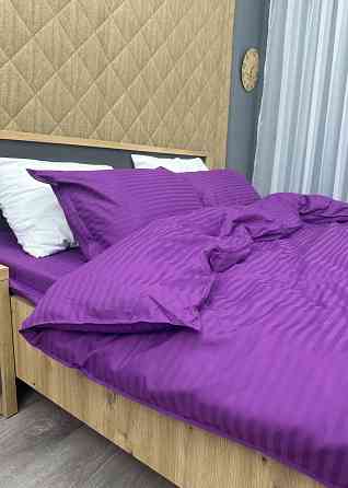 Комплект постельного белья Страйп-сатин Евро 200х230 с простыней на резинке Фуксия (88-093) Киев