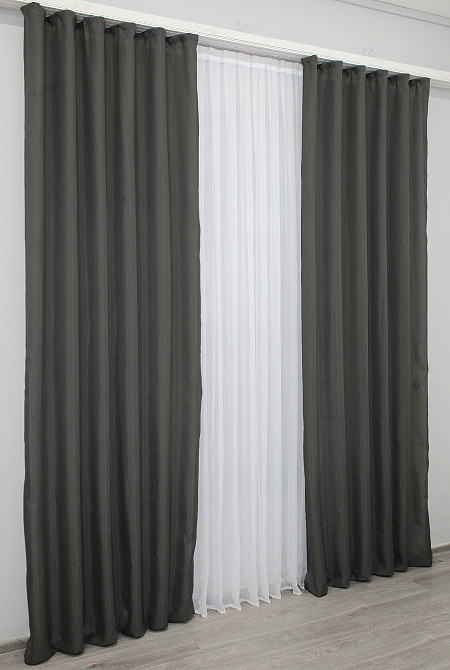 Комплект готовых штор VR-Textil Лен Лён Мешковина № 1234ш Серый 150х270 см 2 шт (33-0071) Киев - изображение 5