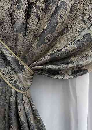 Комплект штор на люверсах VR-Textil Льон Преміум № 1694ш Чорний з бежевим 150х280 см 2 шт (37-0246) Київ