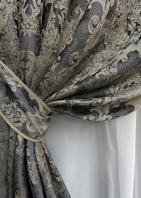 Комплект штор на люверсах VR-Textil Льон Преміум № 1694ш Чорний з бежевим 150х280 см 2 шт (37-0246) Київ - фото 5