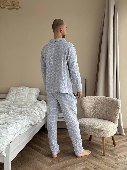 Мужской домашний костюм из муслиновой ткани на пуговицах Серый M-L Харьков - изображение 2