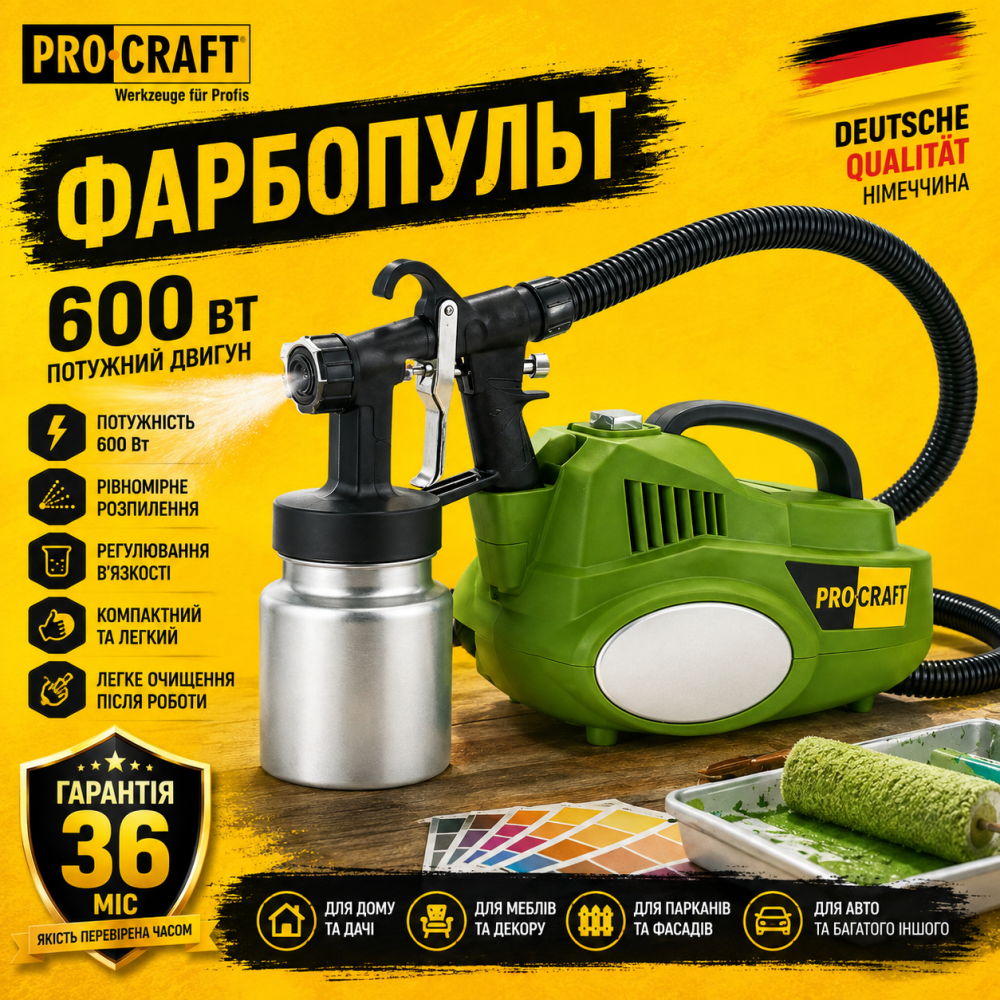 Краскопульт электрический Procraft 600 Вт, Электрические краскопульты 700 мл / мин, Электрический пульверизатор Львов - изображение 10
