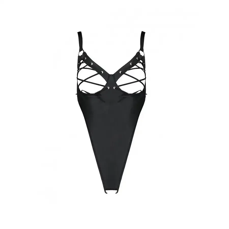 Боді з екошкіри Passion CELINE BODY XXL/XXXL, black, з доступом, відкритий Львів - фото 5