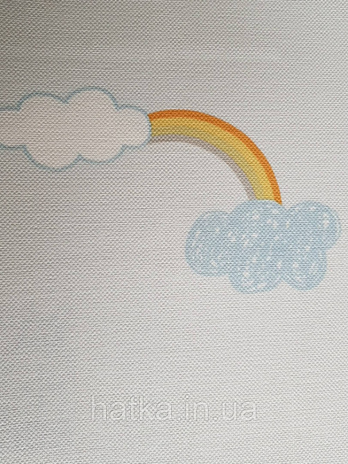 Шпалери вінілові на флізеліні AdaWall Ada Kids метрові дитячі хмари хмари хмари тучки білі сині веселка на блакитному Київ - фото 3