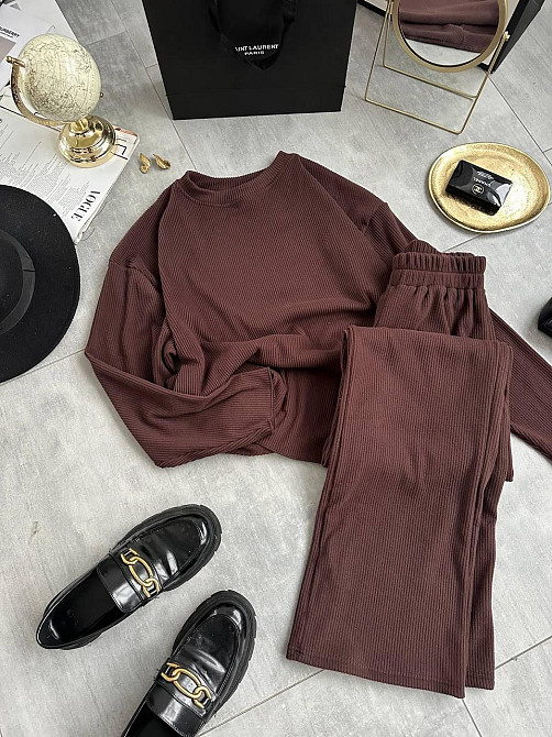 Жіночий теплий базовий костюм-двійка ангора рубчик Шоколад Одеса - фото 4