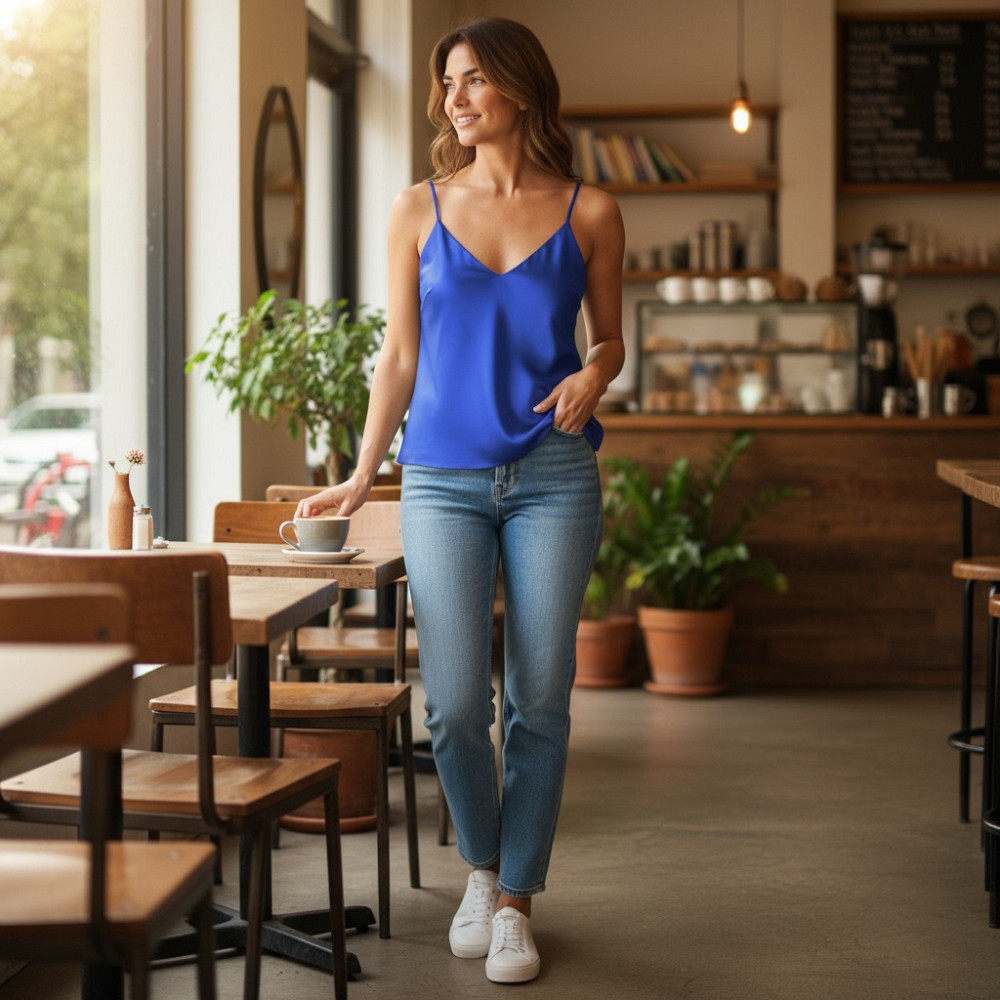 Шовкова майка на тонких бретельках Електрик 3XL/4XL Харків - фото 5