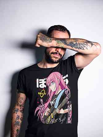 Футболка для хлопчика з аніме принтом Каваіі Фуннй Хіторі Готоу оверсайз (зріст від 165 до 180) Чорний AnimeJ0276m Дніпро