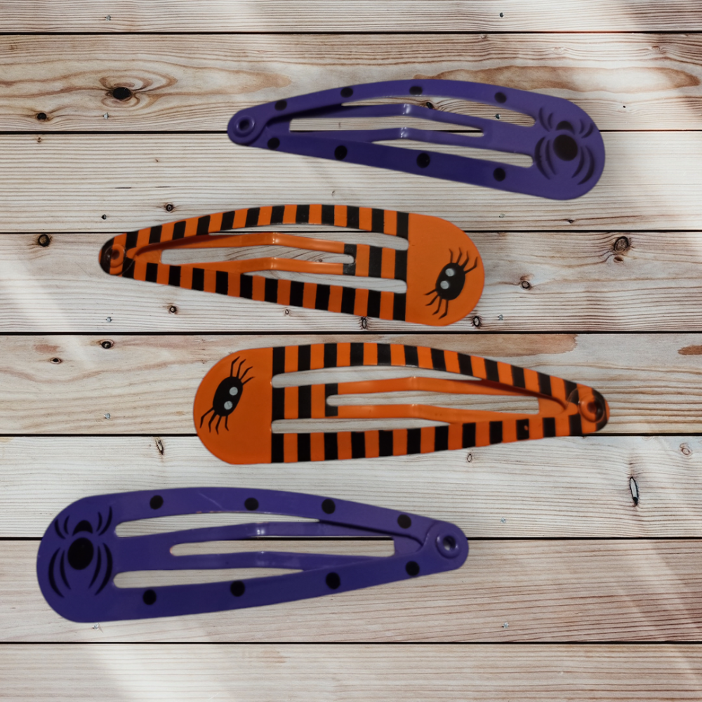 Набор 2 заколки с принтом фиолетовый и 2 заколки с принтом оранжевый для волос на Хэллоуин Киев - изображение 1