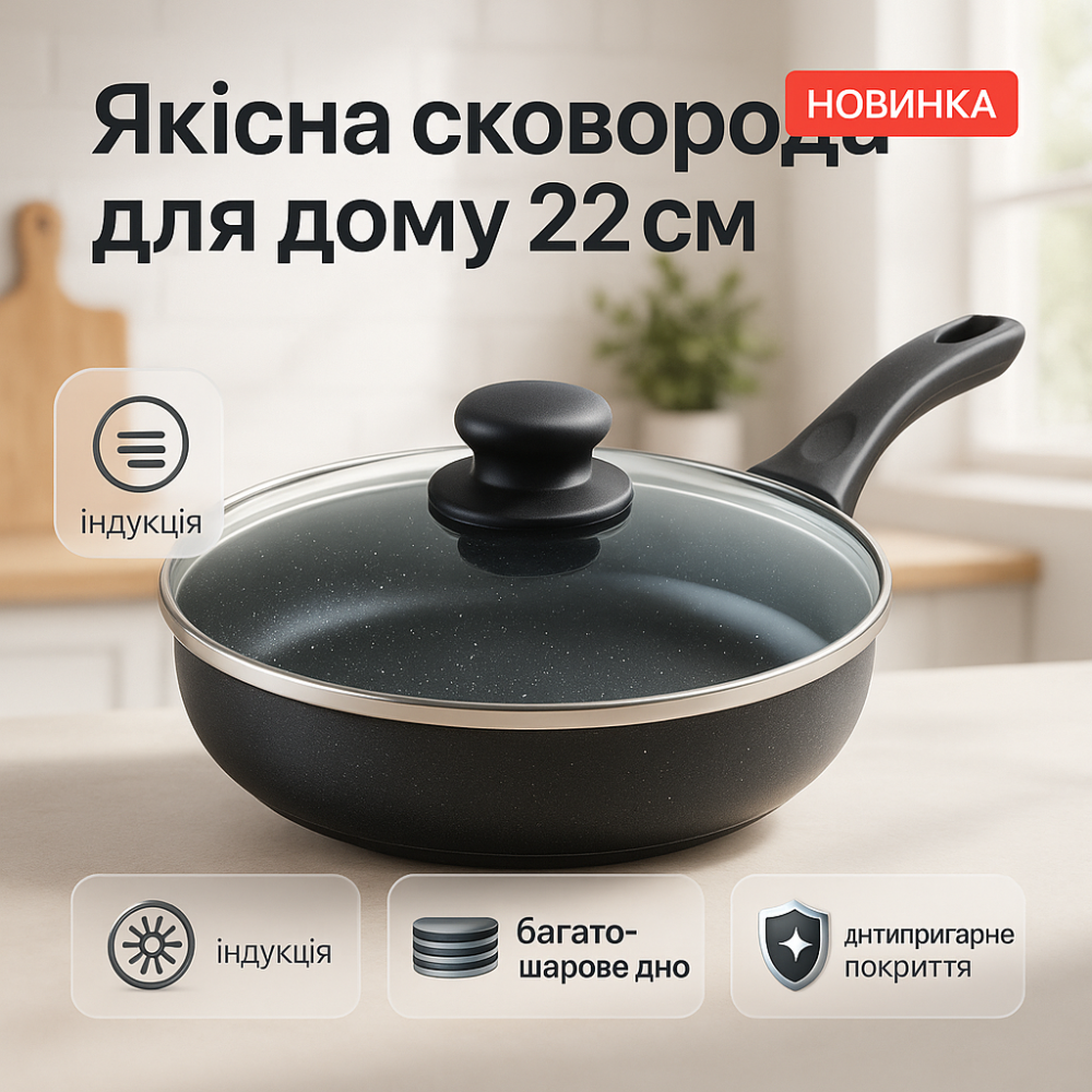Сковорода індукційна з антипригарним покриттям UNIQUE, Емальована сковорода для смаження на грилі LR-66 Львів - фото 14