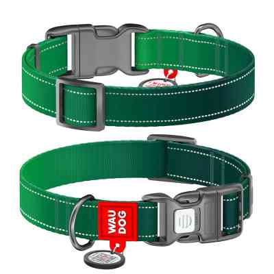 Нашийник для тварин WAUDOG Nylon Mono з QR паспортом, пластиковий фастекс XL зелений (521618) Вінниця