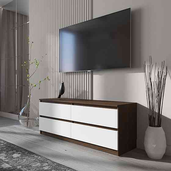 Тумба под телевизор VAYS R-6 Венге Темный-Белый фасад, 4 ящика без ручек, ЛДСП, 140×40×53 см Львов