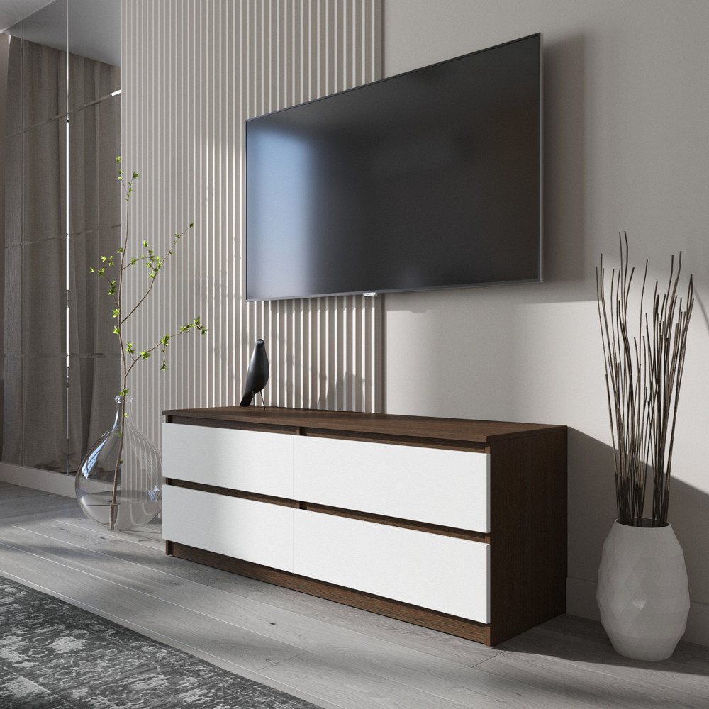 Тумба под телевизор VAYS R-6 Венге Темный-Белый фасад, 4 ящика без ручек, ЛДСП, 140×40×53 см Львов - изображение 1