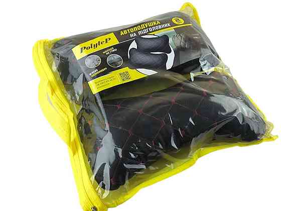 Подушка голову в авто экокожа красная строчка (к-кт 2 шт) под Мукачево