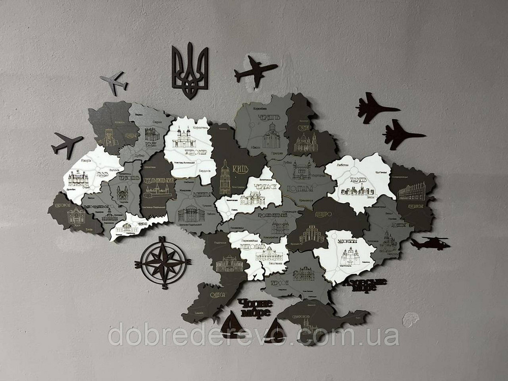 Багатошарова карта України 200х150 см. "Сіра" Вижниця - фото 5