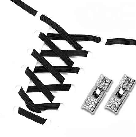 Шнурки эластичные без завязок с металлической застежкой со стразами Черный Смела