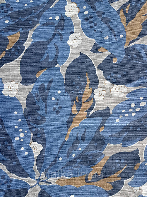 Шпалери флізелінові еко Casadeco Five o'clock 0.53х10 листя великі квіти сині коричневі на бежевому під тканина Київ - фото 2