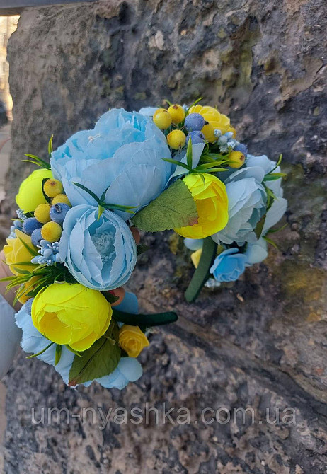 Ободок обруч з квітами "Піони великий блакитно-жовтий" Кривий Ріг - фото 8