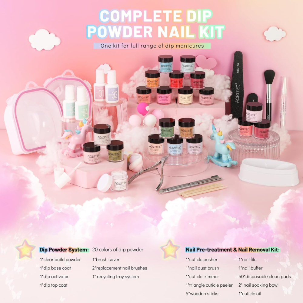 Набор для дип-маникюра Aokitec 92 предмета, Dip Powder System, 20 цветов, база, активатор, топ, масло для кутикулы Киев - изображение 10