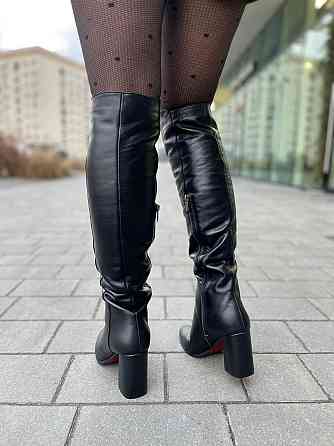 Nivelle Ботфорти жіночі чорні, натуральна шкіра, зимові, наповнювач євро-вовна, на підборах р. Коломия