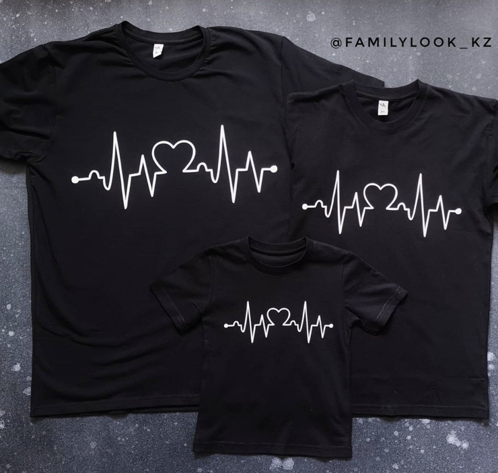 Футболки в стиле Family look для мамы, папы и ребенка - Кардиограмма сердца Черновцы - изображение 1