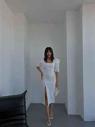 Женское праздничное облегающее платье с разрезом креп-дайвинг Молочный, 46/48 Одесса