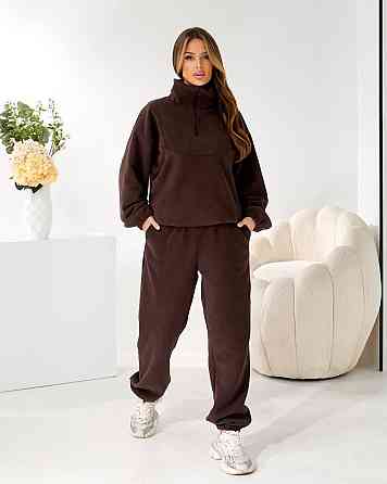 Жіночий стильний теплий флісовий костюм-двійка, двосторонній фліс. Шоколад, 48/52 Одеса