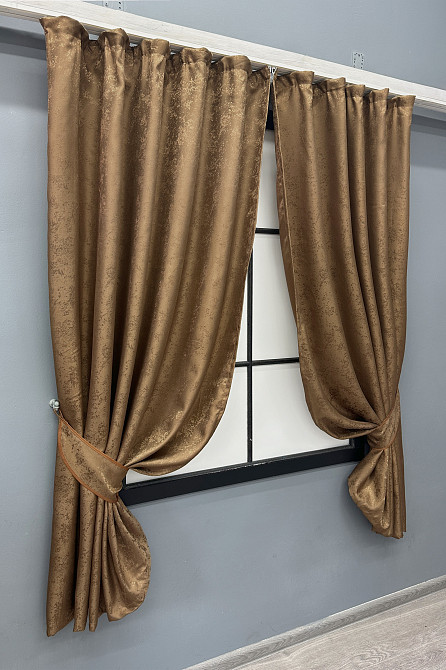 Комплект коротких штор VR-Textil Жаккард Мрамор Al1 № 660ш Коричневый 130х170 см 2 шт (35-0387) Киев - изображение 2