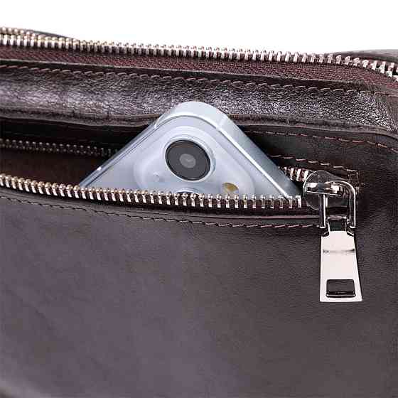 Прямоугольная сумка бананка из качественной натуральной кожи GRANDE PELLE 22575 Коричневый Киев