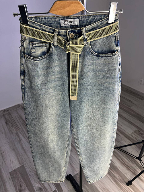 Джинси жіночі DNL 2670 skater mom jeans висока талія з ременем стрейчеві блакитні, блакитний, 26, 26, 70 см, 103 см Київ - фото 3