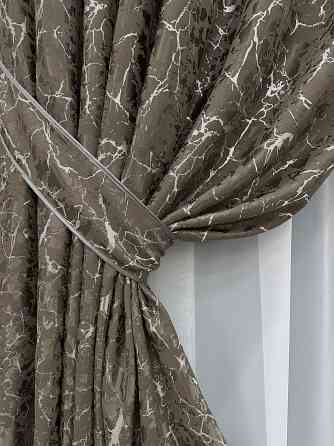 Комплект готових штор VR-Textil Льон мармур Royal Touch № 2008ш Сіро-коричневий 150х270 см 2 шт (33-1301) Київ