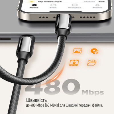 Дата кабель USB-C to USB-C 2.0m (PVC+Aluminum Alloy) (PD Fast Charging 240W) 5А black ColorWay (CW-CBPDCC070-BK) Вінниця - фото 3