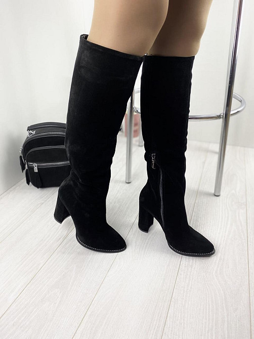 Nivelle Чоботи жіночі NIVELLE чорні замша натуральна высота 38см обхват 34-36см каблук 10см (80 Коломия - фото 7