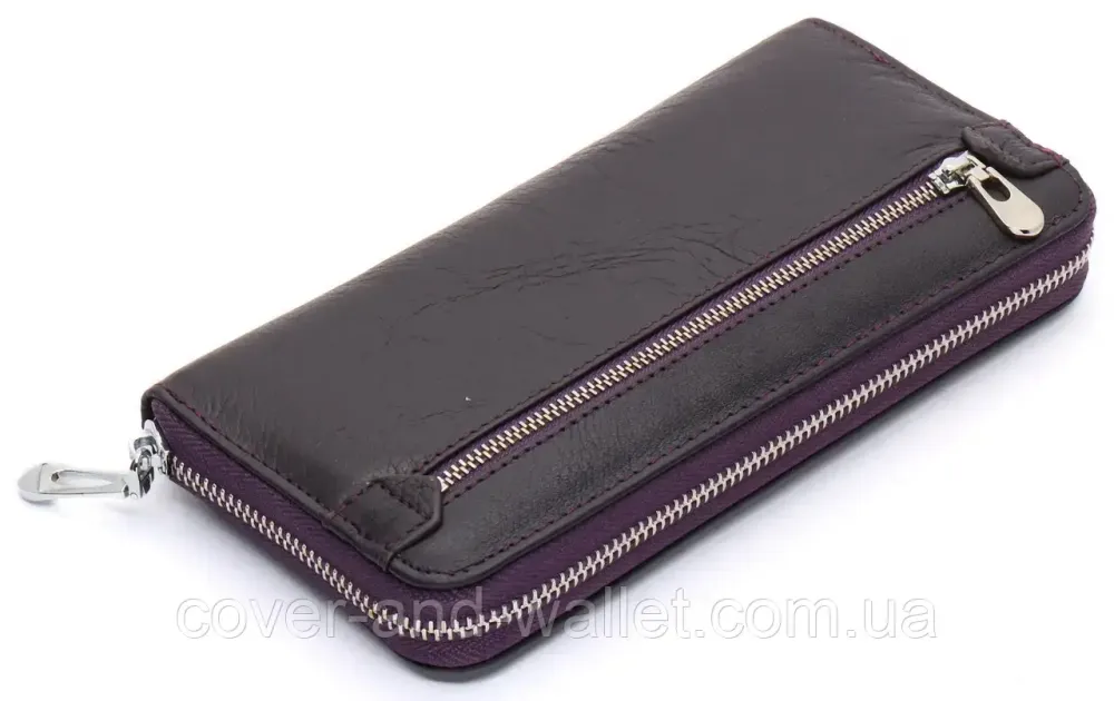 Місткий жіночий шкіряний гаманець на блискавці фіолетового кольору ST Leather 201 Київ - фото 7